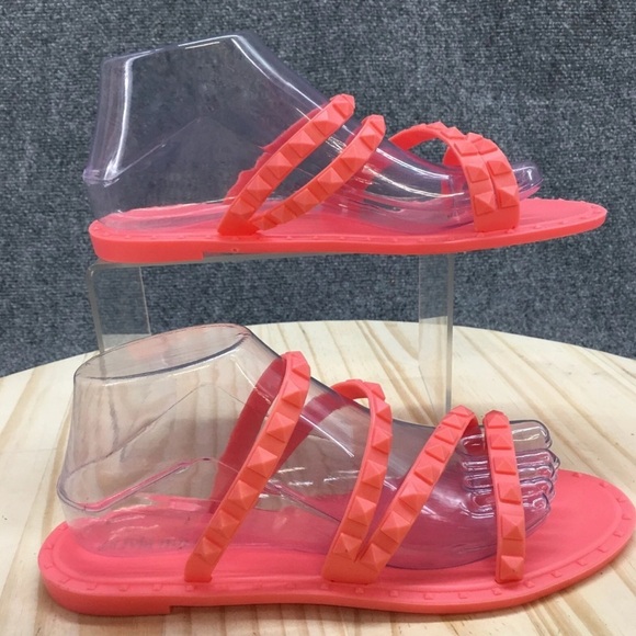 Olivia Miller Studded Jelly Slide Sandals Coral Pink Slip On 8 - Picture 7 of 8